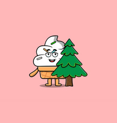 Cute Cartoon Ice Cream Character Hiding Tree