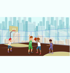 Flat Many Kids Play Basketball Boy White