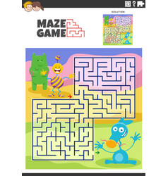 Maze Game Activity With Cartoon Alien Or Monsters