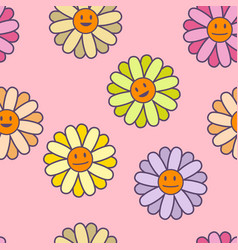 Psychedelic Daisy Flowers With Smiling Faces