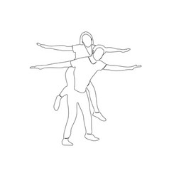 A Guy Carries Lady On Her Back Line Art