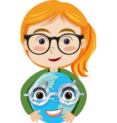 Girl Wearing Glasses Holding Earth Planet Cartoon