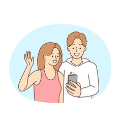 Smiling Couple Talking On Video Call Cell