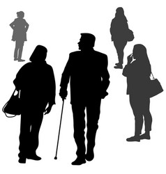 Black Silhouettes Of 5 People An Elderly Couple