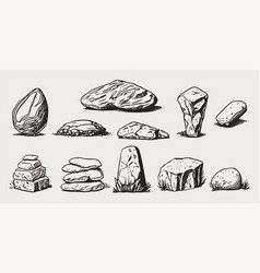 Monochrome Set Of Various Stones Rocks Gravel