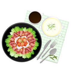 Top View Healthy Salad And Placemat On White