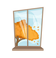 Atmospheric Autumn Window In A Cartoon Style Cozy