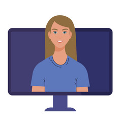 Blond Woman Cartoon In Computer Design