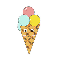 Cute Kawaii Colored Ice Cream Doodle Style