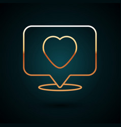 Gold Line Like And Heart Icon Isolated On Dark