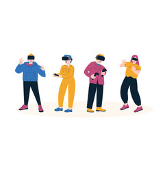 Set Of People Using Vr Glasses