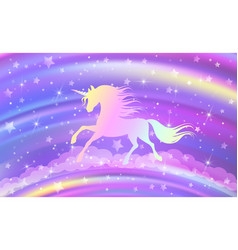 Fantasy Rainbow Purple Sky In Stars And Unicorn