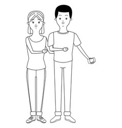 Millennial Couple Cartoon In Black And White