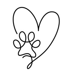 Heart With Cat Or Dog Paw In Continuous One Line