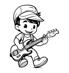 Little Boy Playing Guitar - Black And White