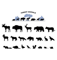 Set Black Silhouette Wild Forest Steppe Animals