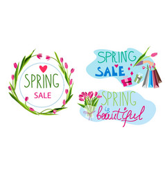 Spring Set Stickers Circle And Oval Banners