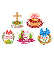 easter egg rabbit flowers cartoon emblem set vector image vector image