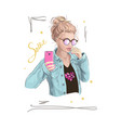 young girl in sunglasses and denim jacket vector image vector image