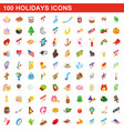 100 holidays icons set isometric 3d style vector image