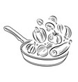vegetables falling into frying pan healthy eating vector image