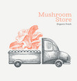 mushroom shop delivery logo template hand drawn vector image
