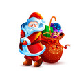 santa claus shy playful with bag gift vector image vector image