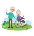 happy edlerly victory hand sitting on wheelchair vector image