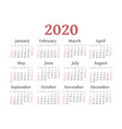 calendar 2020 year week starts from sunday vector image