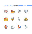 farm animals and objects - line design style icons vector image
