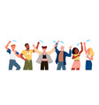happy people remove masks set free person holding vector image vector image