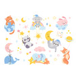 cute sleeping animals cartoon sleep characters vector image