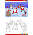 santa claus group on christmas time coloring book vector image