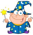 Wizard Boy Waving With Magic Wand Royalty Free Vector Image