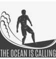 vintage logo men surfing on wave surfboard surf vector image vector image