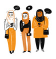 muslim women gathered together use the smart phone vector image vector image