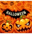 halloween pumpkins card with bat silhouette vector image