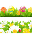set of borders with grass and color eggs vector image