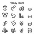 money coin icon set in thin line style vector image