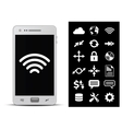 smartphone and 18 icons vector image
