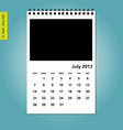july 2013 calendar vector image vector image