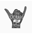 surf hand silhouette isolated on white quote vector image