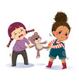 two little girls fighting over a teddy bear vector image vector image