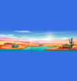 hot desert landscape with oasis and sand dunes vector image