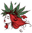 redhead woman with green marijuana leaves vector image vector image