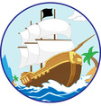 pirate ship on the shore circle frame vector image