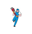 plumber running pipe wrench cartoon vector image