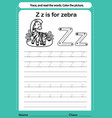alphabet z exercise with cartoon vocabulary vector image vector image