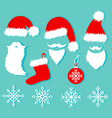 christmas set in flat style santa hats and beards vector image