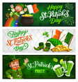 st patrick day cartoon banners with leprechaun vector image vector image